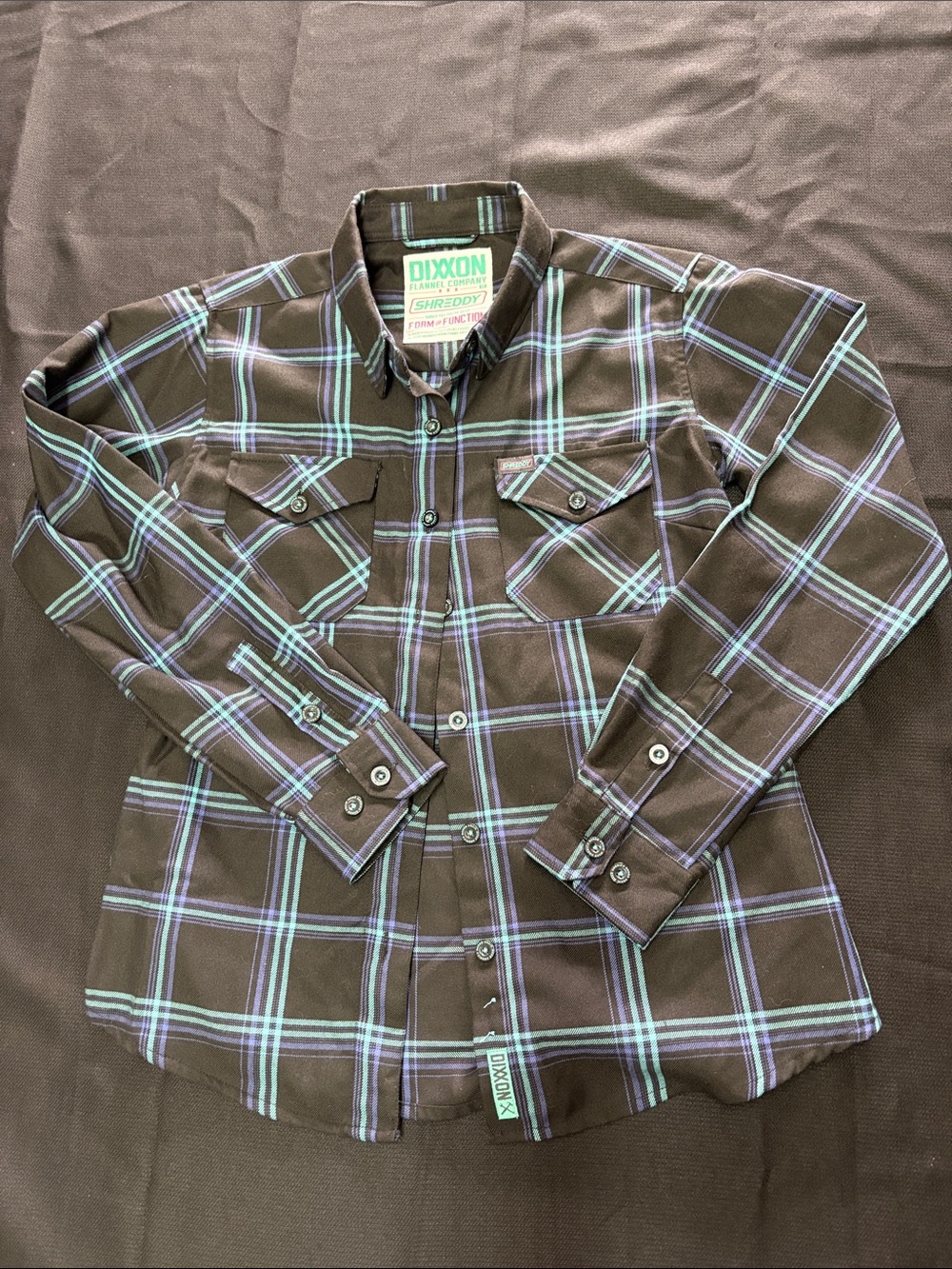 DIXXON Black and Teal Plaid Button-Down Shirt with Teal and blue Stripes